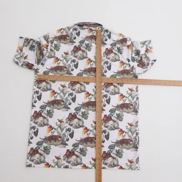 Waggle Mens Polo Golf Shirt White Leopard Bird Jungle Tropical Print Large - Picture 7 of 11